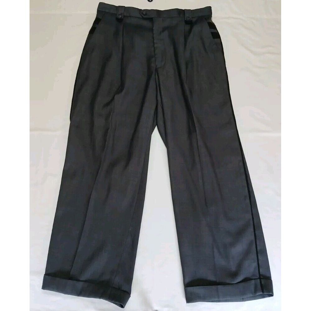 Steve Harvey Pants Mens 38X29‎ Dress Pleated Cuff Trousers Gray / Embroidered